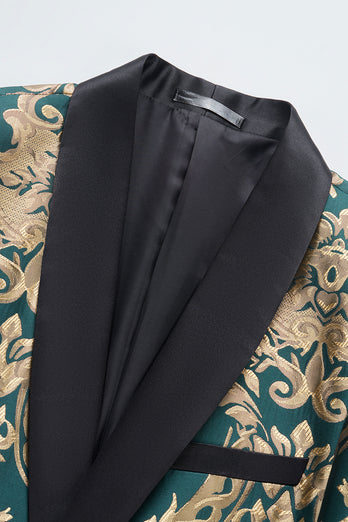 Dark Green Shawl Lapel One Button Embroidery Men's Prom Jacket