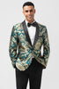 Load image into Gallery viewer, Dark Green Shawl Lapel Jacquard One Button Men&#39;s Prom Blazer