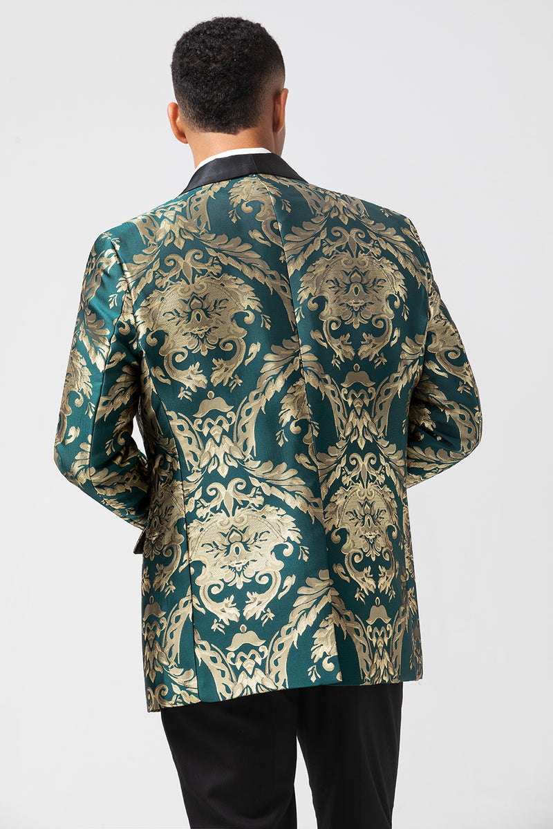 Load image into Gallery viewer, Dark Green Shawl Lapel Jacquard One Button Men&#39;s Prom Blazer