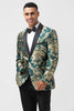 Load image into Gallery viewer, Dark Green Shawl Lapel Jacquard One Button Men&#39;s Prom Blazer