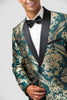 Load image into Gallery viewer, Dark Green Shawl Lapel Jacquard One Button Men&#39;s Prom Blazer