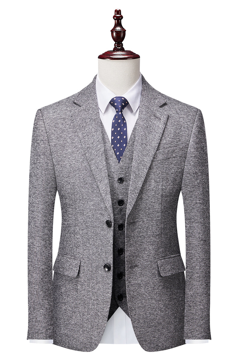 Load image into Gallery viewer, Grey 3 Piece Tweed Notched Lapel Men&#39;s Prom Suits