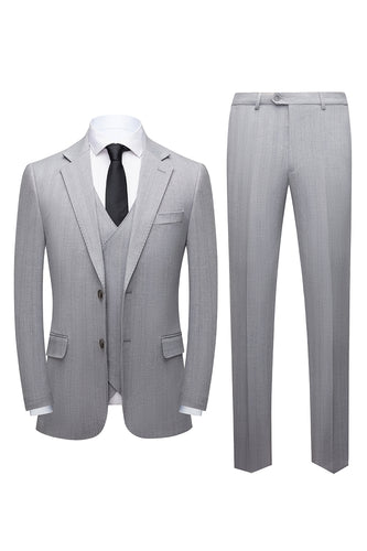 Grey 3 Piece Notched Lapel Men's Party Suits