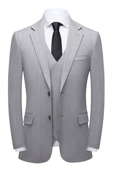 Grey 3 Piece Notched Lapel Men's Party Suits