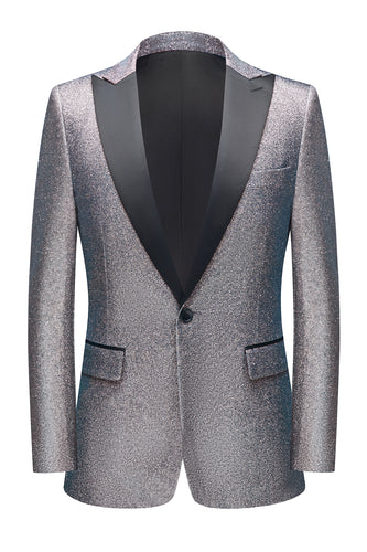 Glitter Grey 2 Piece Peak Lapel One Button Men's Party Suits