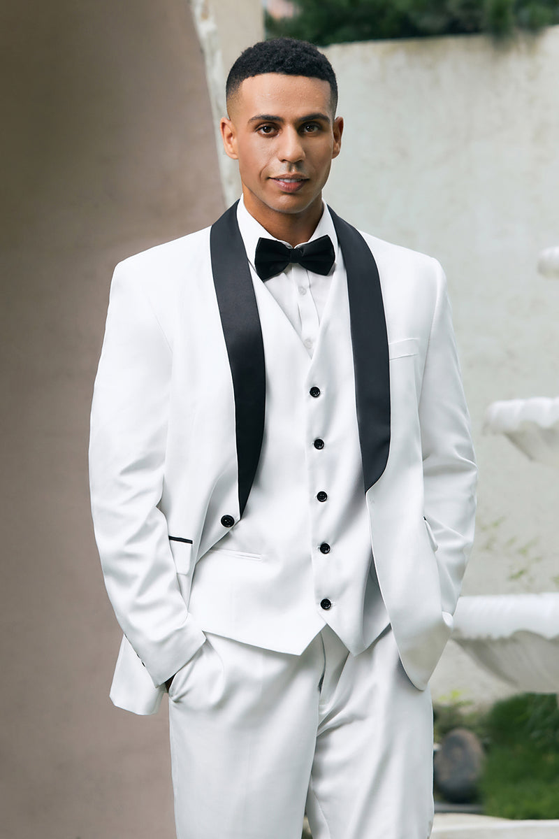 Load image into Gallery viewer, White 3 Pieces Shawl Lapel One Button Men&#39;s Prom Suits