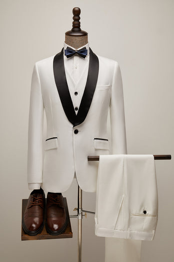 White 3 Pieces Shawl Lapel One Button Men's Prom Suits