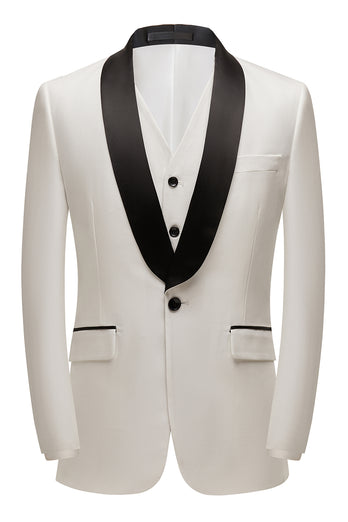 White 3 Pieces Shawl Lapel One Button Men's Prom Suits