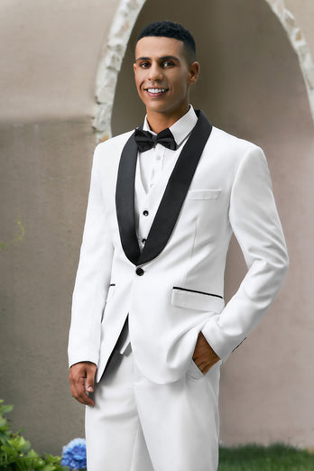 White 3 Pieces Shawl Lapel One Button Men's Prom Suits