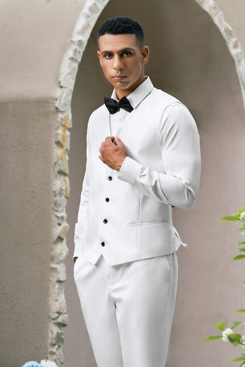 White 3 Pieces Shawl Lapel One Button Men's Prom Suits