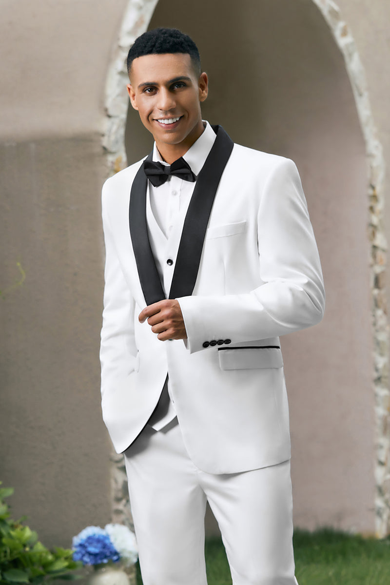 Load image into Gallery viewer, White 3 Pieces Shawl Lapel One Button Men&#39;s Prom Suits