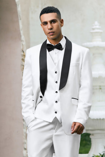 White 3 Pieces Shawl Lapel One Button Men's Prom Suits