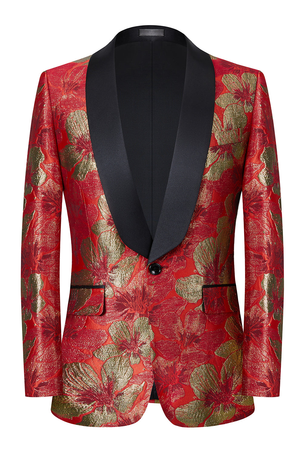 Glitter Red Shawl Lapel Flowers Men's Prom Suits