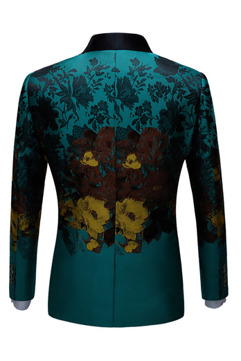 Peacock Green Shawl Lapel Floral Prints Men's Prom Blazer