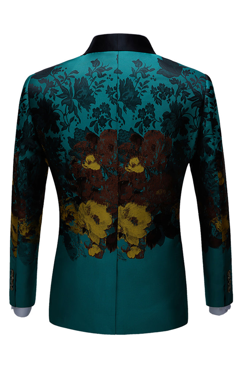 Load image into Gallery viewer, Peacock Green Shawl Lapel Floral Prints Men&#39;s Prom Blazer