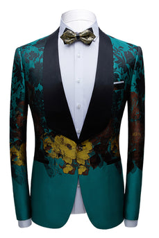 Peacock Green Shawl Lapel Floral Prints Men's Prom Blazer