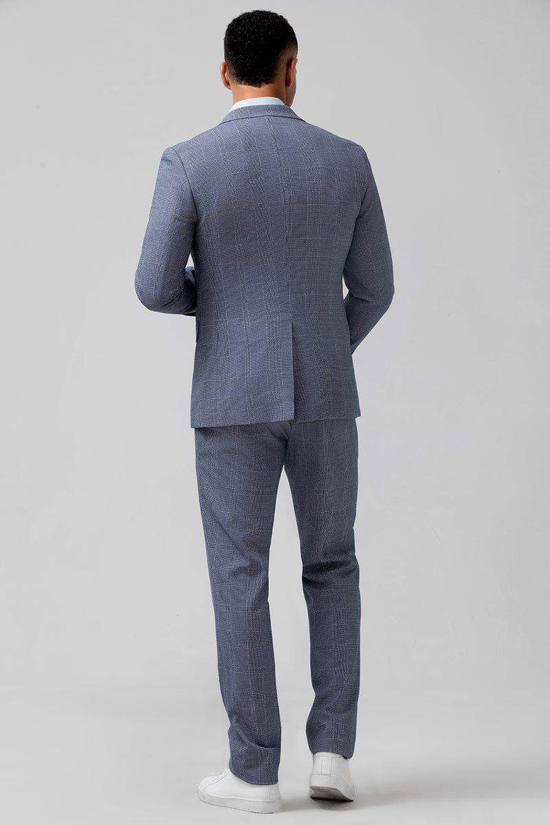 Load image into Gallery viewer, Grey Blue 3 Pieces Notched Lapel Plaid Men&#39;s Wedding Party Suits