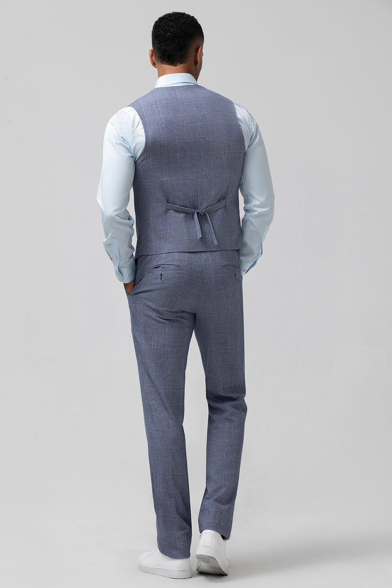 Load image into Gallery viewer, Grey Blue 3 Pieces Notched Lapel Plaid Men&#39;s Wedding Party Suits