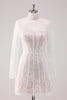 Load image into Gallery viewer, White A-Line Lace Long Sleeves High Neck Short Prom Dress