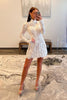 Load image into Gallery viewer, White A-Line Lace Long Sleeves High Neck Short Prom Dress