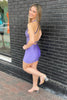 Load image into Gallery viewer, Sparkly Purple Tight Beaded Halter Short Prom Dress