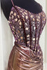 Load image into Gallery viewer, Sparkly Rose Gold Mirrors Corset Metallic Ruched Short Prom Dress