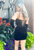 Load image into Gallery viewer, Sparkly Black Tight Beaded Spaghetti Straps Corset Short Prom Dress with Detachable Sleeves