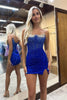 Load image into Gallery viewer, Sparkly Royal Blue Beaded Tight Spaghetti Straps Short Prom Dress