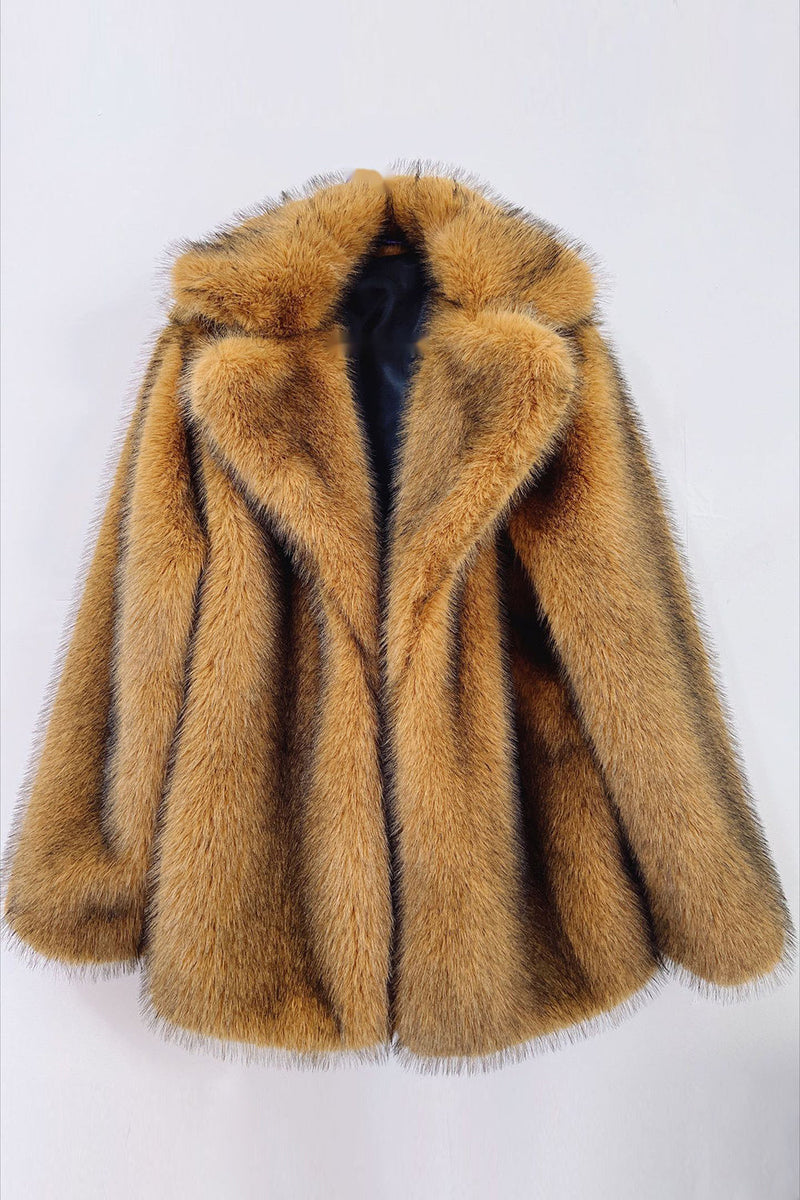 Load image into Gallery viewer, Brown Open Front Shaggy Faux Fur Women&#39;s Coat