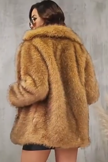 Brown Open Front Shaggy Faux Fur Women's Coat