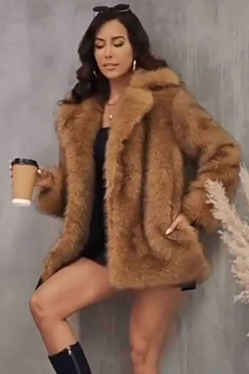 Load image into Gallery viewer, Brown Open Front Shaggy Faux Fur Women&#39;s Coat