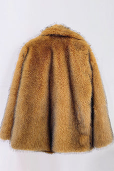 Brown Open Front Shaggy Faux Fur Women's Coat