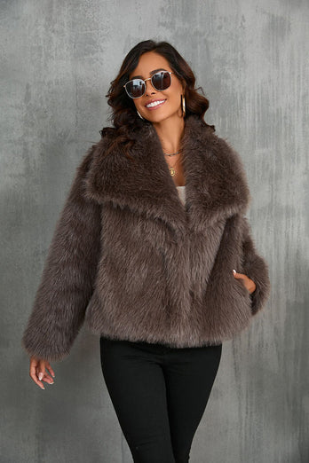 Black Shawl Lapel Short Fitted Faux Fur