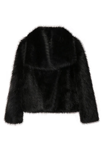 Black Shawl Lapel Short Fitted Faux Fur