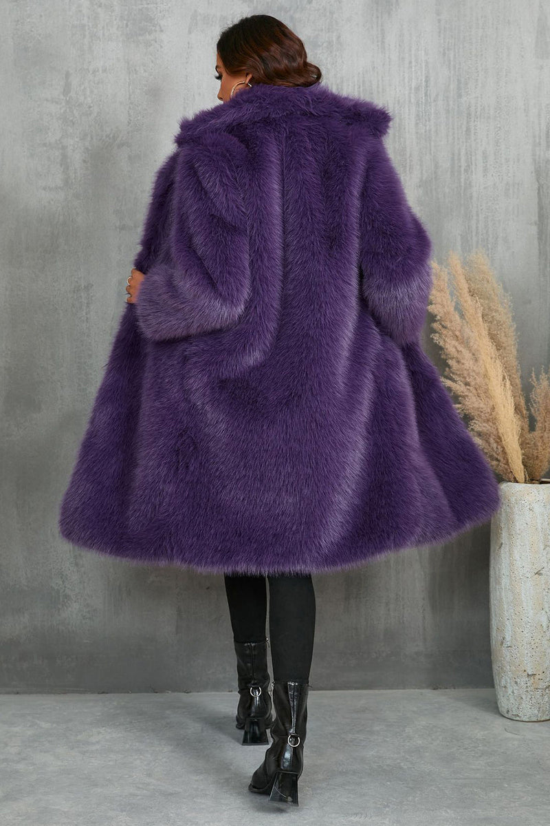 Load image into Gallery viewer, Camel  Notched Lapel Long Faux Fur Long Shaggy Women Coat