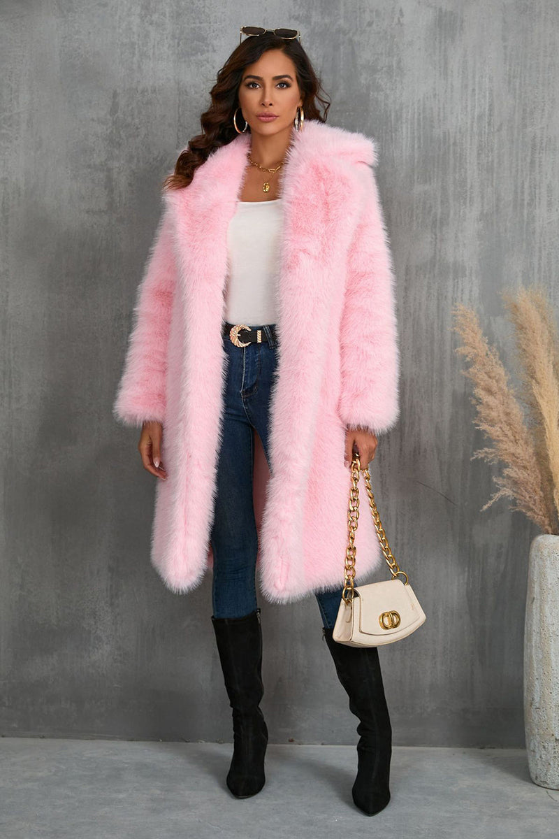 Load image into Gallery viewer, Camel  Notched Lapel Long Faux Fur Long Shaggy Women Coat