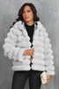 Load image into Gallery viewer, Black Fluffy Faux Fur Cropped Zip Up Coat with Hood