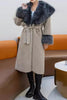 Load image into Gallery viewer, Fluffy Black Faux Fur Long Overcoat with Belt