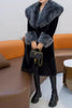 Load image into Gallery viewer, Fluffy Black Faux Fur Long Overcoat with Belt