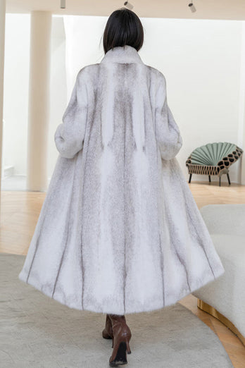 White Fluffy Faux Fur Long Sleeves Long Coat