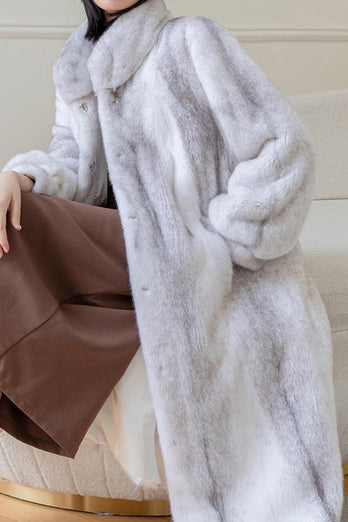 White Fluffy Faux Fur Long Sleeves Long Coat