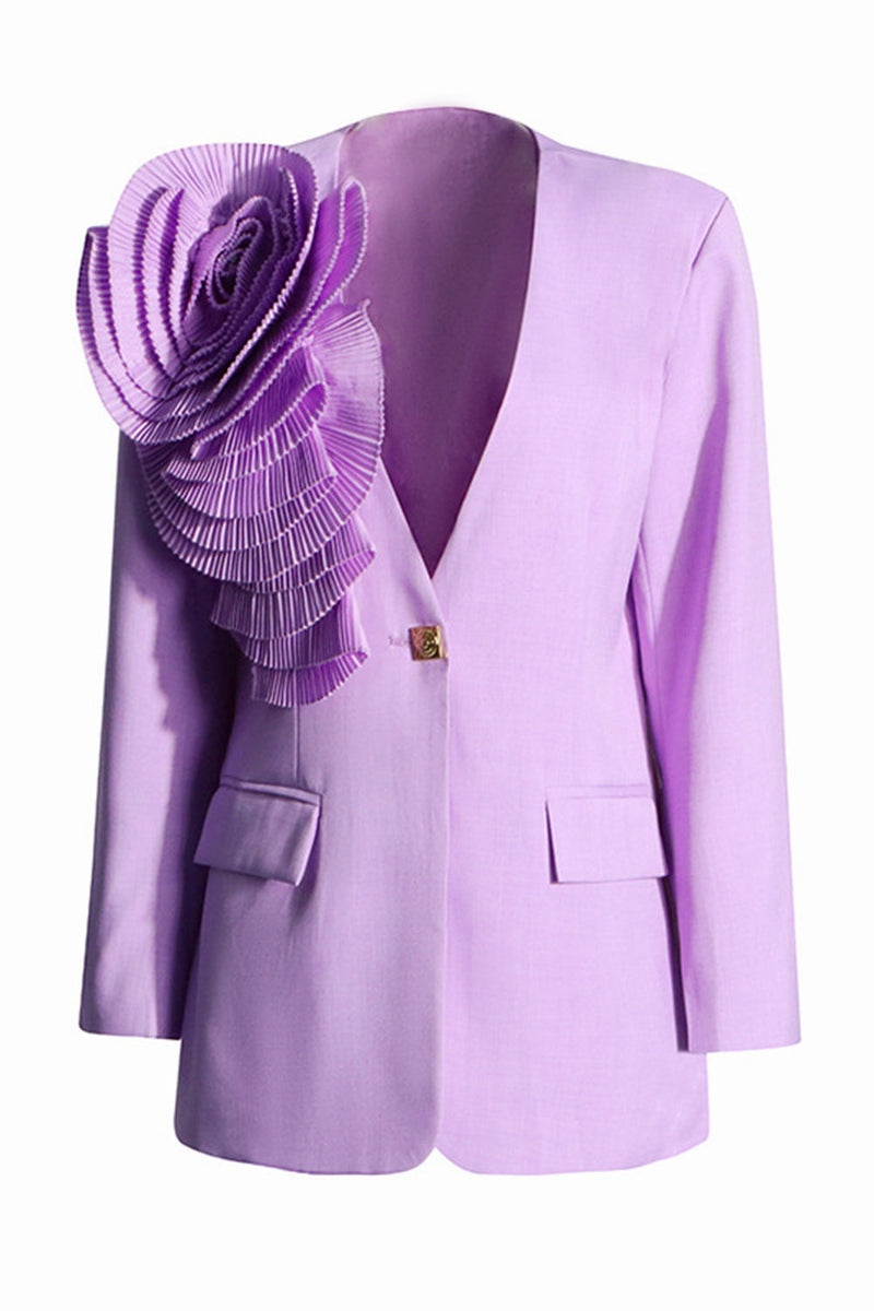 Load image into Gallery viewer, Purple Flower V Neck Single Button Women&#39;s Blazer