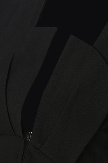 Black Slim Fit Cut-out Women Collarless Blazer