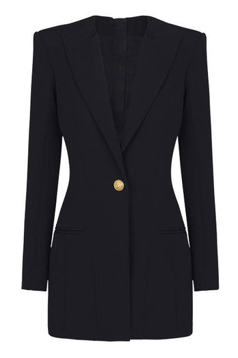 Lake Blue Peak Lapel Long Sleeves One Button Women Blazer