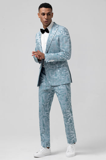 Light Blue Notched Lapel 2 Pieces Men's Prom Suits