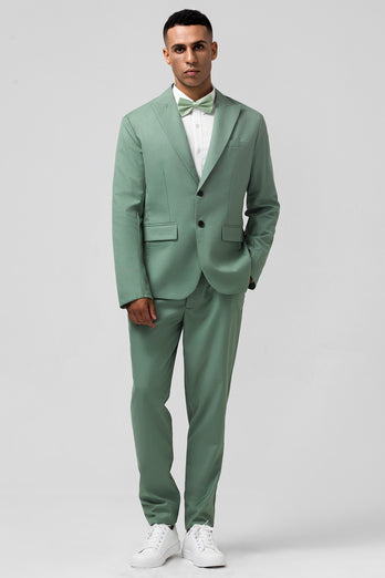 Grey Green Peak Lapel 2 Pieces Men's Wedding Party Suits