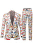 Load image into Gallery viewer, White Graffiti Double-Breasted 2 piece Men&#39;s Suit