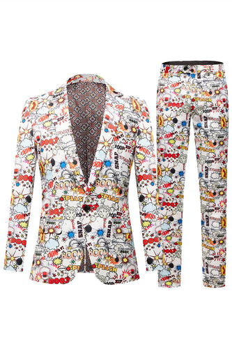 White Graffiti Double-Breasted 2 piece Men's Suit