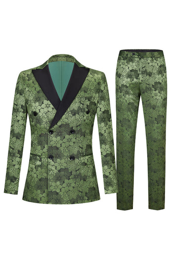 Army Green Peak Lapel 2 Piece Men's Prom Suit with Pattern