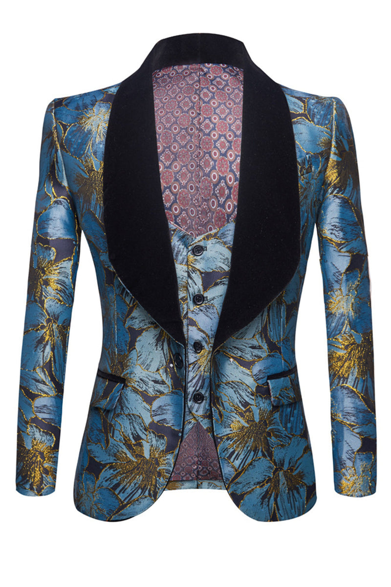 Load image into Gallery viewer, Grey Blue Shawl Lapel Embroidery Men&#39;s Blazer and Vest Set